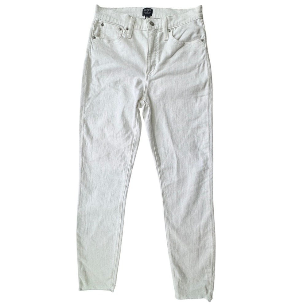 J Crew 10in High Rise Skinny Jeans White Raw Hem Womens 28 Stretch Denim Preppy
